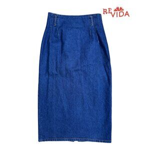 Vintage Mixit Denim Maxi Skirt with Belt Loops and Snap Buttons